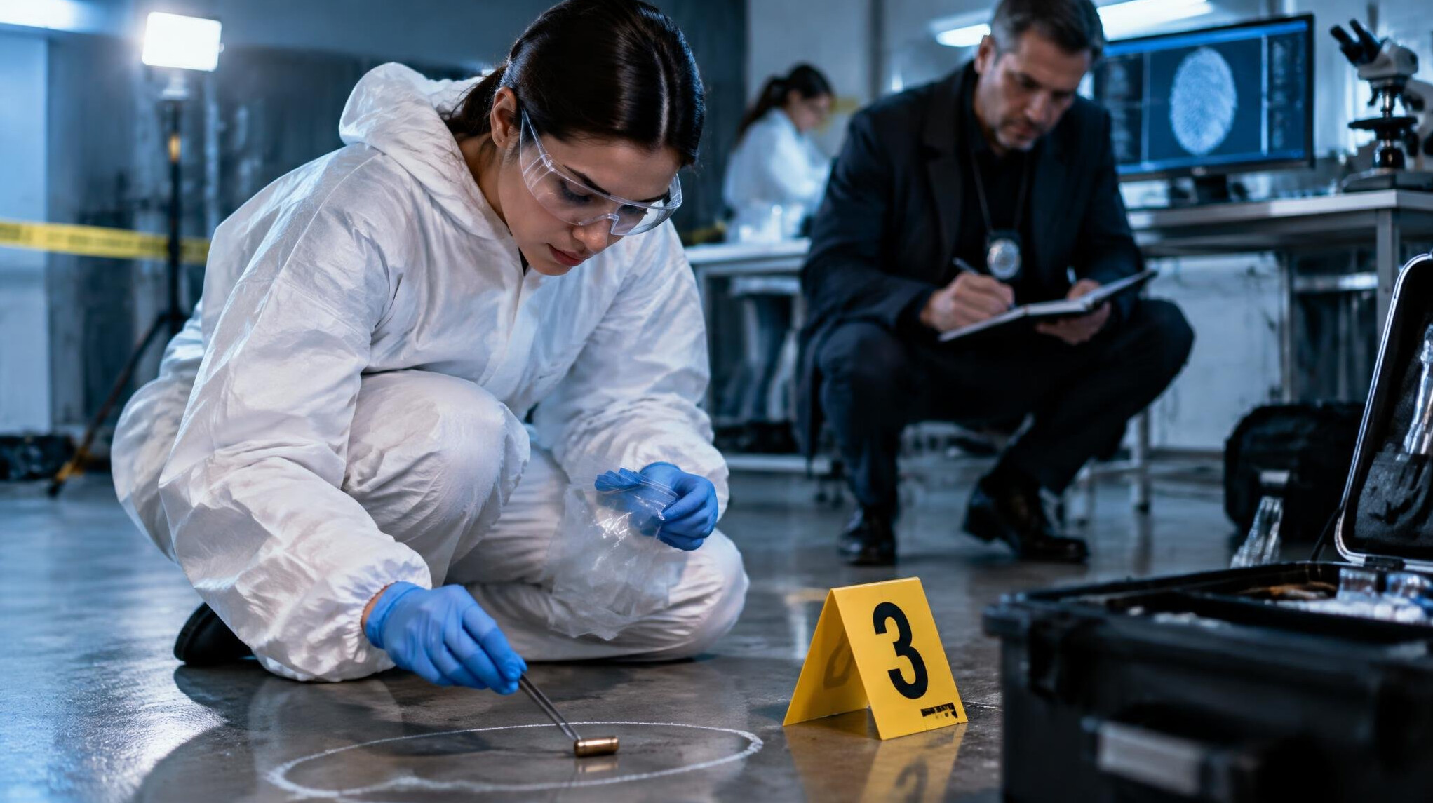 forensic scientist examining evidence